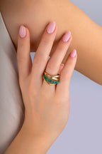 Yeşil Taşlı italyan Altın Yüzük