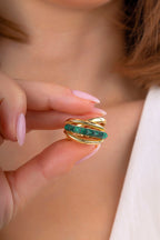 Yeşil Taşlı italyan Altın Yüzük