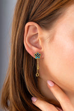 Mavi Sedef Kafesli Çiçek Altın Küpe