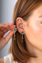 Yeşil Sedef Kafesli Çiçek Altın Küpe