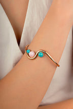 Rose Opal Turkuaz Taşlı Altın Bileklik