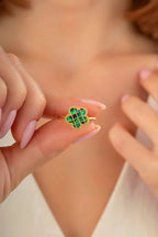 Yeşil Sedefli Çiçek Kafes Altın Yüzük