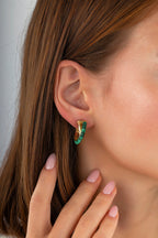 Yeşil Taşlı İtalyan Altın Küpe