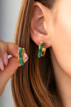 Yeşil Taşlı İtalyan Altın Küpe