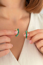 Yeşil Taşlı İtalyan Altın Küpe