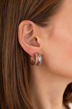 Mavi Pembe Taşlı İtalyan Altın Küpe