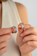 Mavi Pembe Taşlı İtalyan Altın Küpe