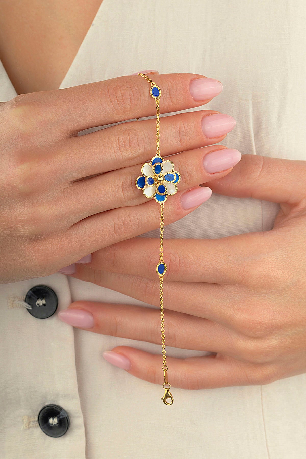 Beyaz Sedefli Mineli Altın Bileklik