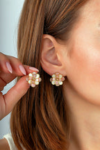 Pembe Beyaz Çiçek İtalyan Altın Küpe