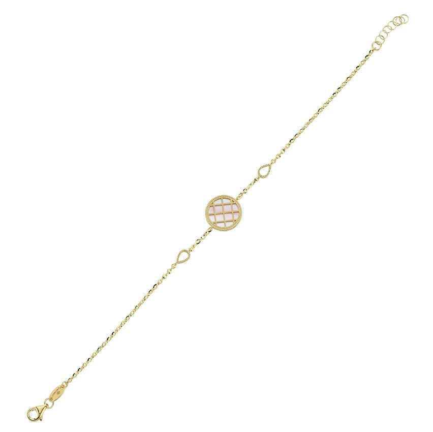 Çift Taraflı Pembe Beyaz Sedefli Altın Bileklik