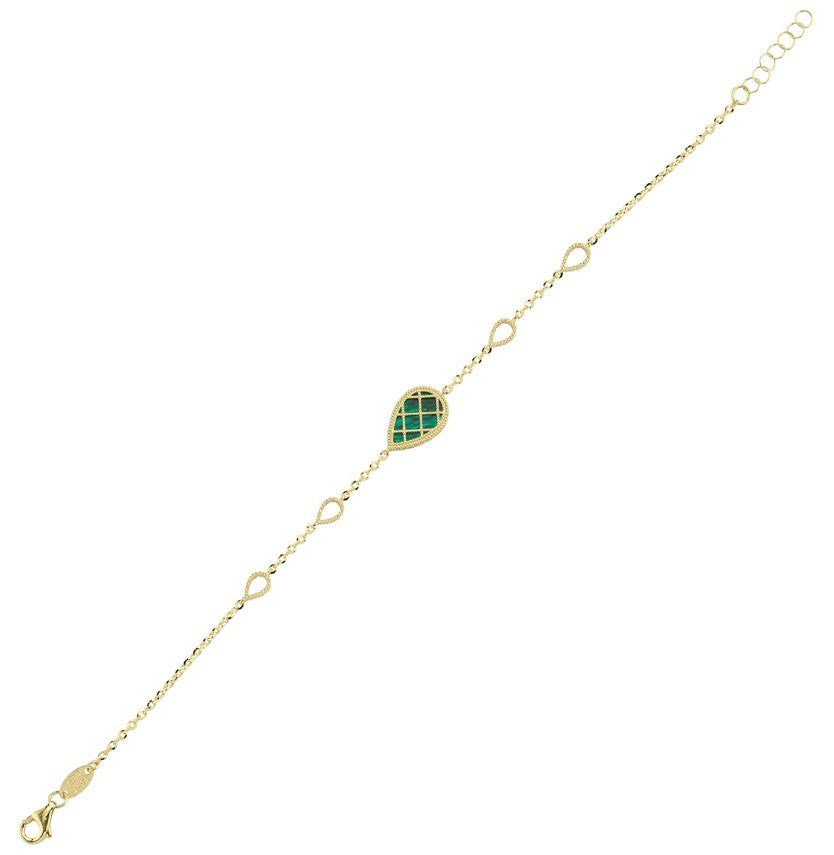 Çift Taraflı Yeşil Beyaz Sedefli Damla Altın Bileklik