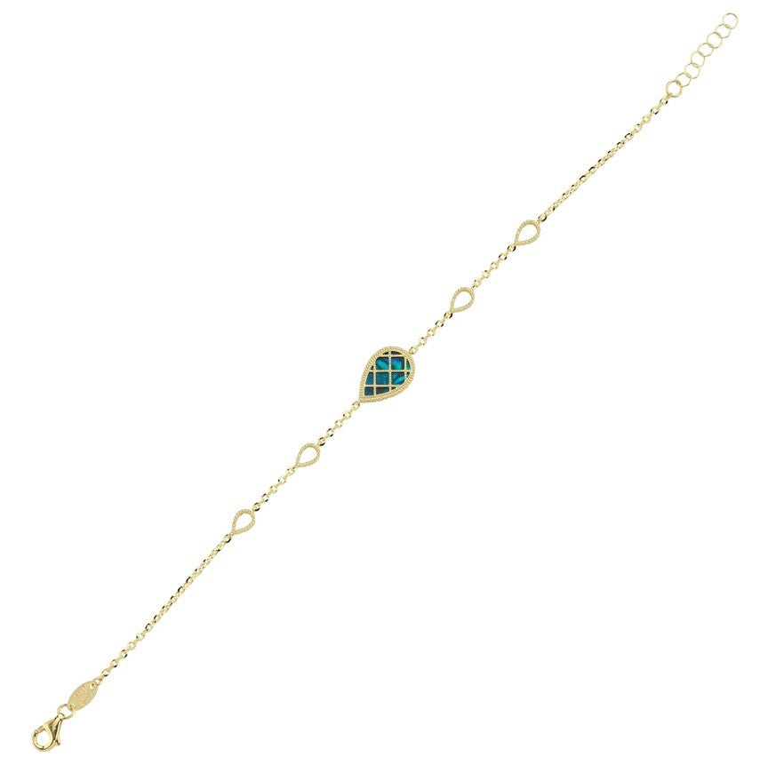 Çift Taraflı Mavi Beyaz Sedefli Damla Altın Bileklik