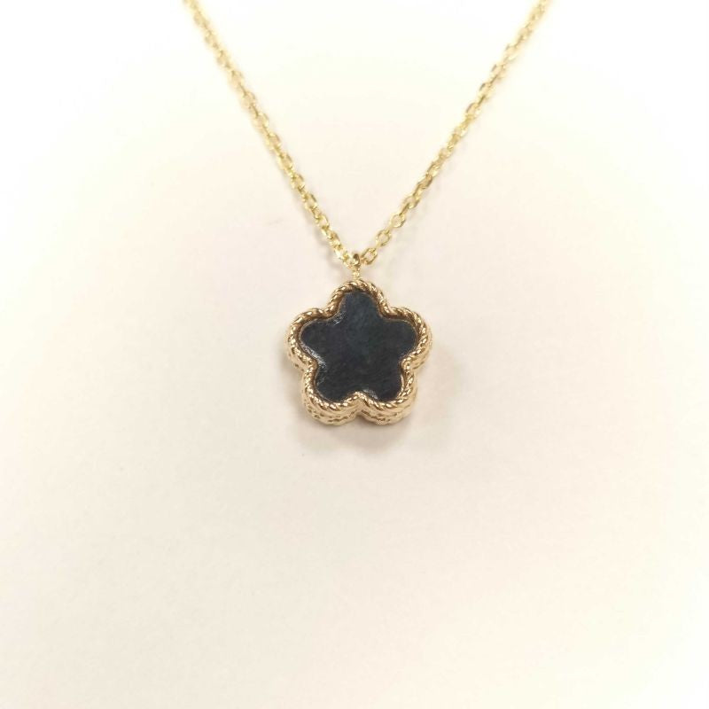 Çift Taraflı Siyah Beyaz Sedefli Küçük Çiçek Altın Kolye