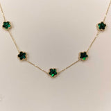 Çift Taraflı Yeşil Beyaz Sedefli Beş Çiçekli Altın Kolye