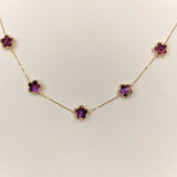 Çift Taraflı Mor Beyaz Sedefli Beş Çiçekli Altın Kolye