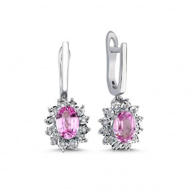 2,24 Karat Pırlantalı Pembe Topaz Küpe