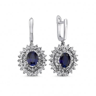 3,39 Karat Pırlantalı Safir Küpe