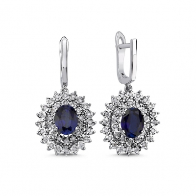 3,39 Karat Pırlantalı Safir Küpe Ürün ikincil görseli