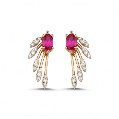 0,88 Karat Pırlantalı Yakut Küpe