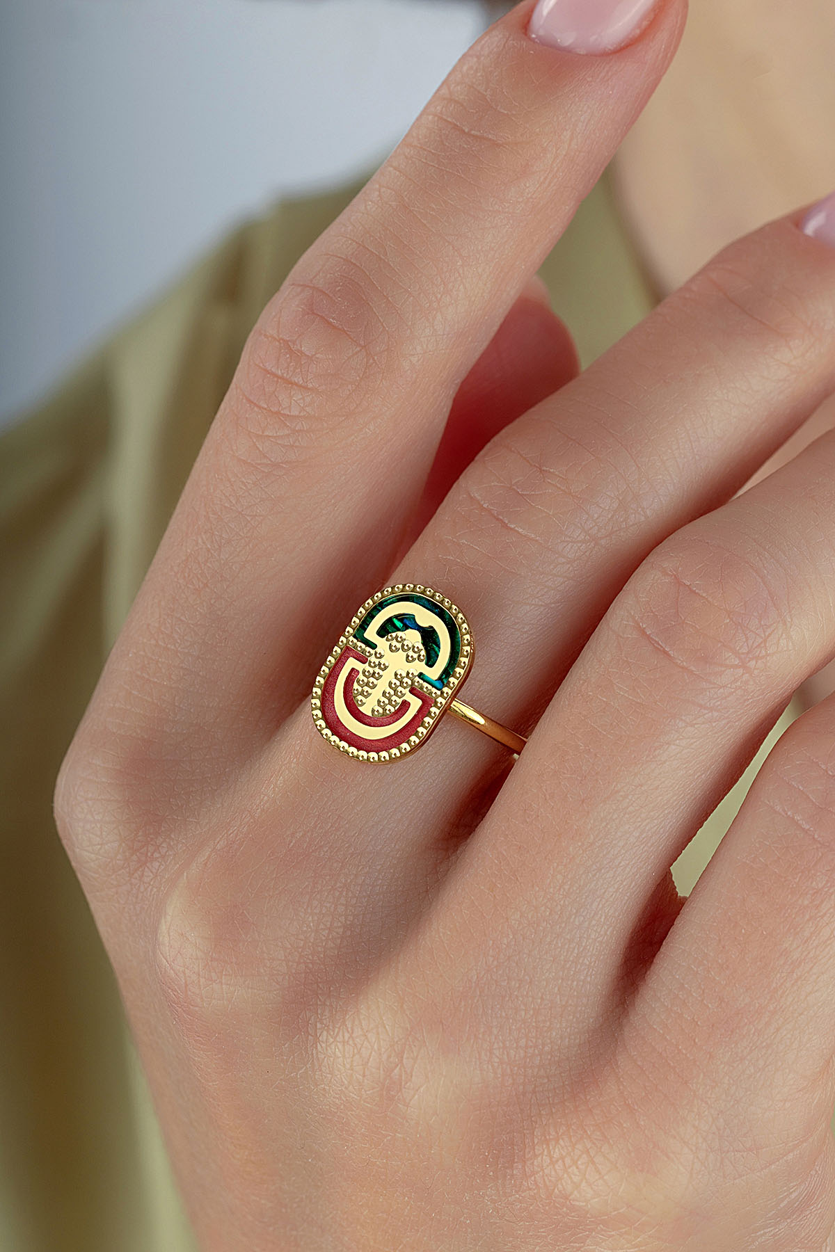 Taşlı 2 Renk Modern İtalyan Altın Yüzük Ürün ana görseli