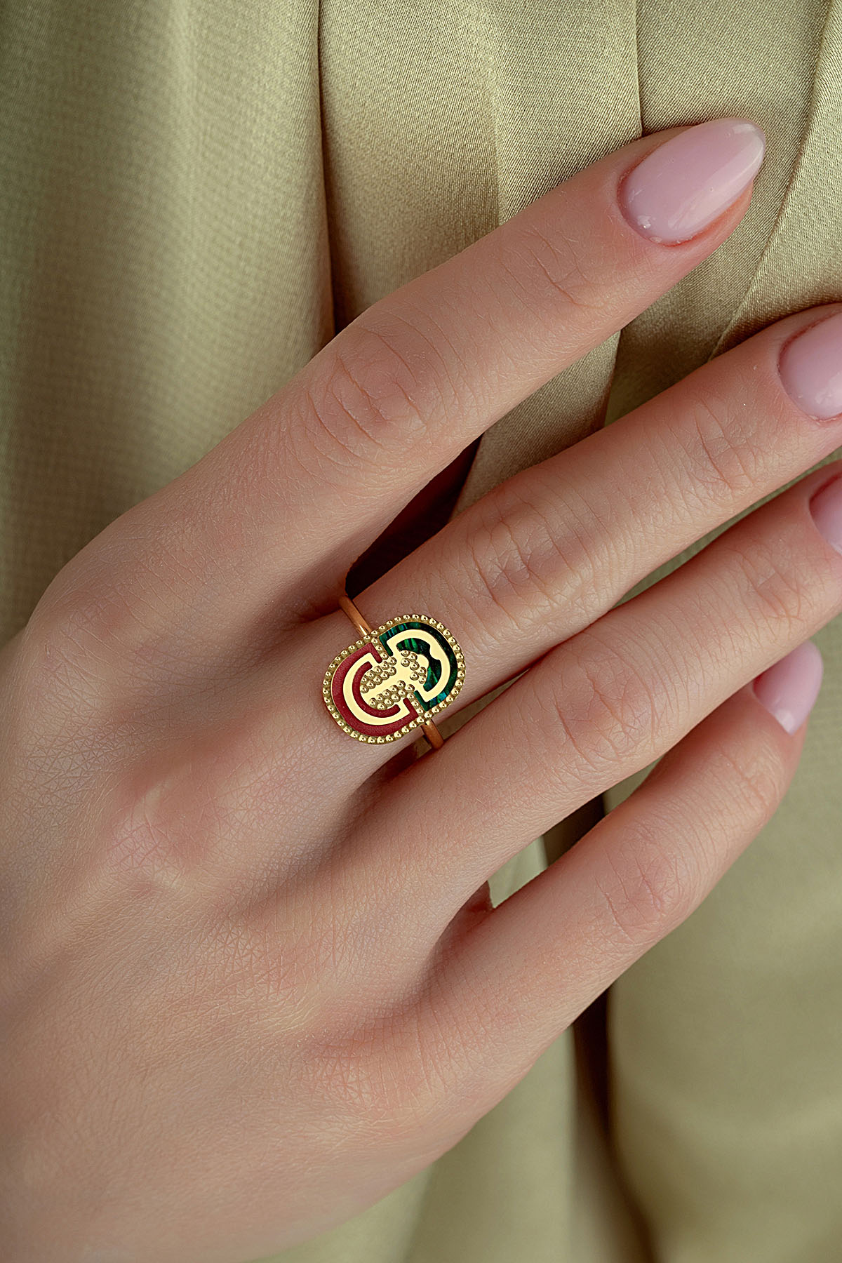 Taşlı 2 Renk Modern İtalyan Altın Yüzük Ürün ikincil görseli