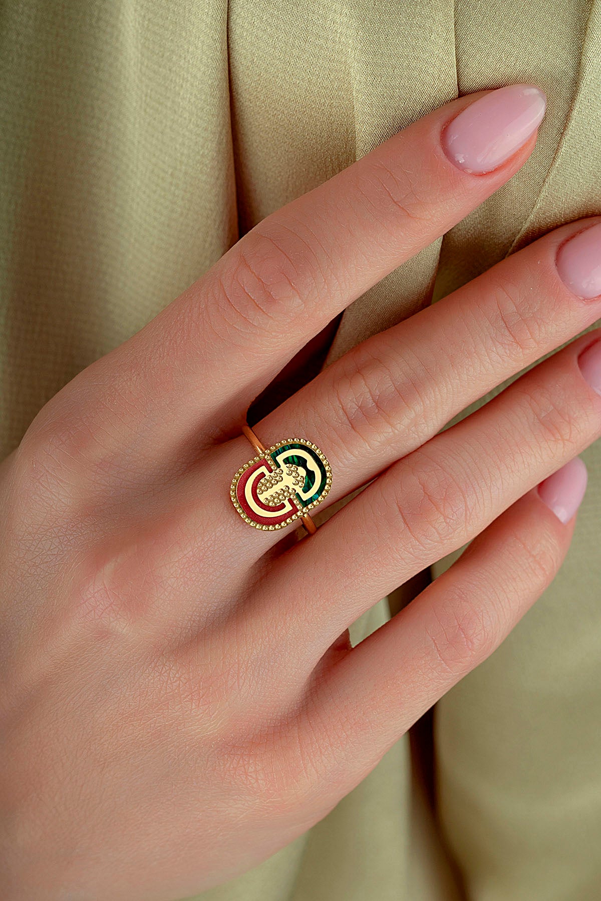 Taşlı 2 Renk Modern İtalyan Altın Yüzük