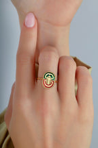 Taşlı 2 Renk Modern İtalyan Altın Yüzük