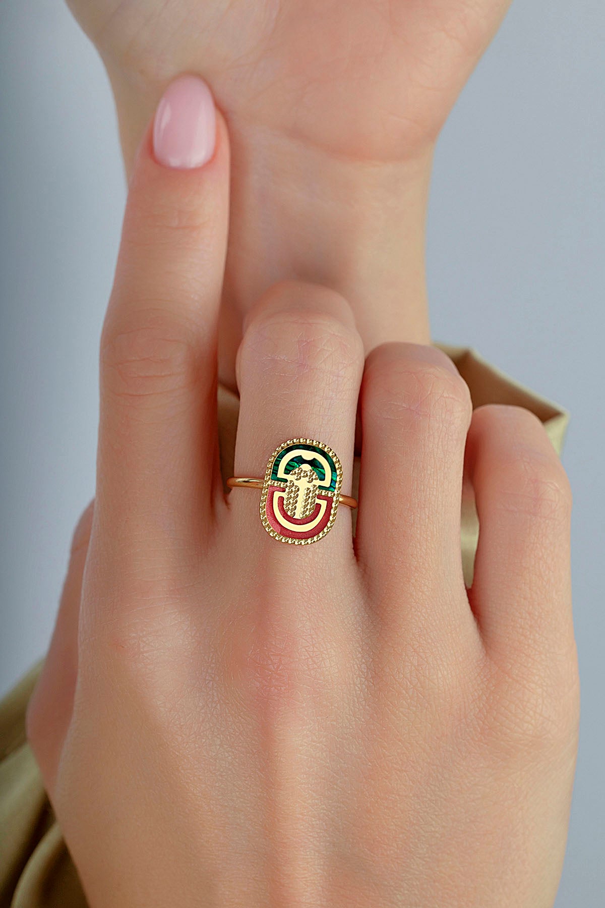 Taşlı 2 Renk Modern İtalyan Altın Yüzük