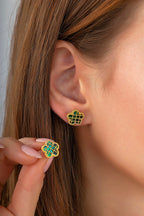 Yeşil Sedef Kafesli Çiçek Altın Küpe