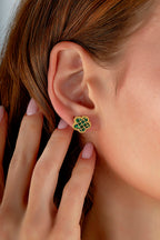 Yeşil Sedef Kafesli Çiçek Altın Küpe