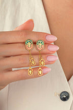 İtalyan Tasarım Renkli Taşlı Sallanan Altın Küpe