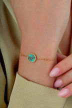 Çift Taraflı Yeşil Beyaz Sedefli Altın Bileklik