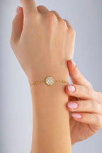 Çift Taraflı Pembe Beyaz Sedefli Altın Bileklik