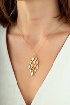 Çift Taraflı Pembe Beyaz Sedefli Tasarım İtalya Altın Kolye