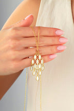 Çift Taraflı Pembe Beyaz Sedefli Tasarım İtalya Altın Kolye