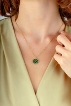 Çift Taraflı Yeşil Beyaz Sedefli Kafesli Altın Kolye