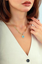 Geometrik Turkuaz Sedefli İtalyan Altın Kolye