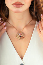 Taşlı Geometrik İtalyan Tasarım Rose Altın Kolye