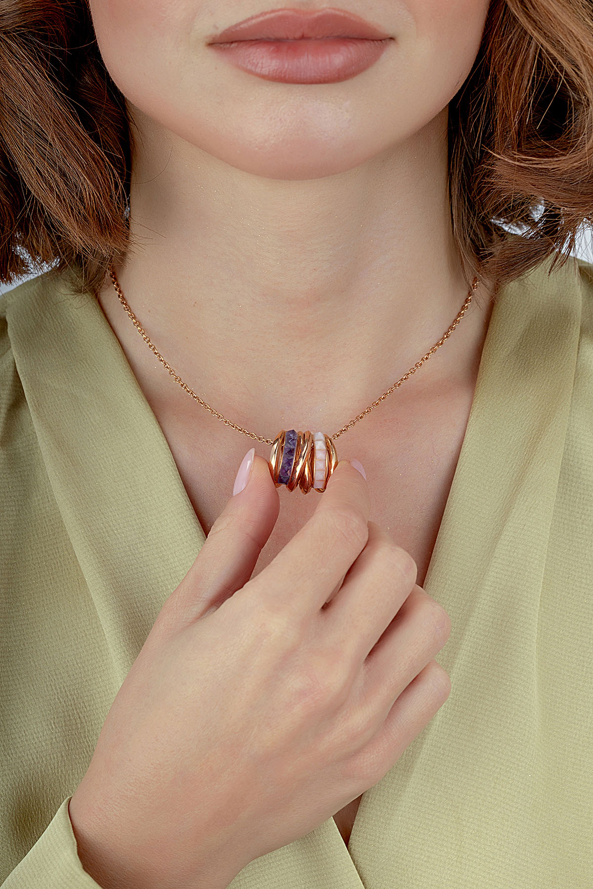 Rose Opal Ametist Taşlı Altın Kolye Ürün ana görseli