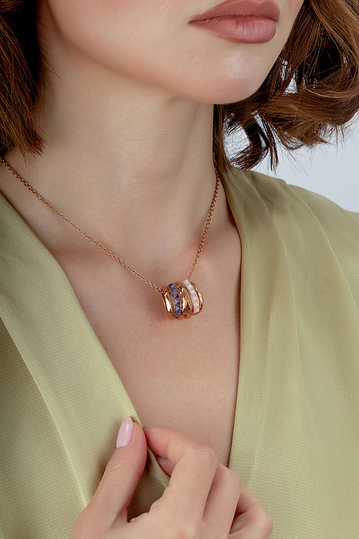 Rose Opal Ametist Taşlı Altın Kolye Ürün ikincil görseli