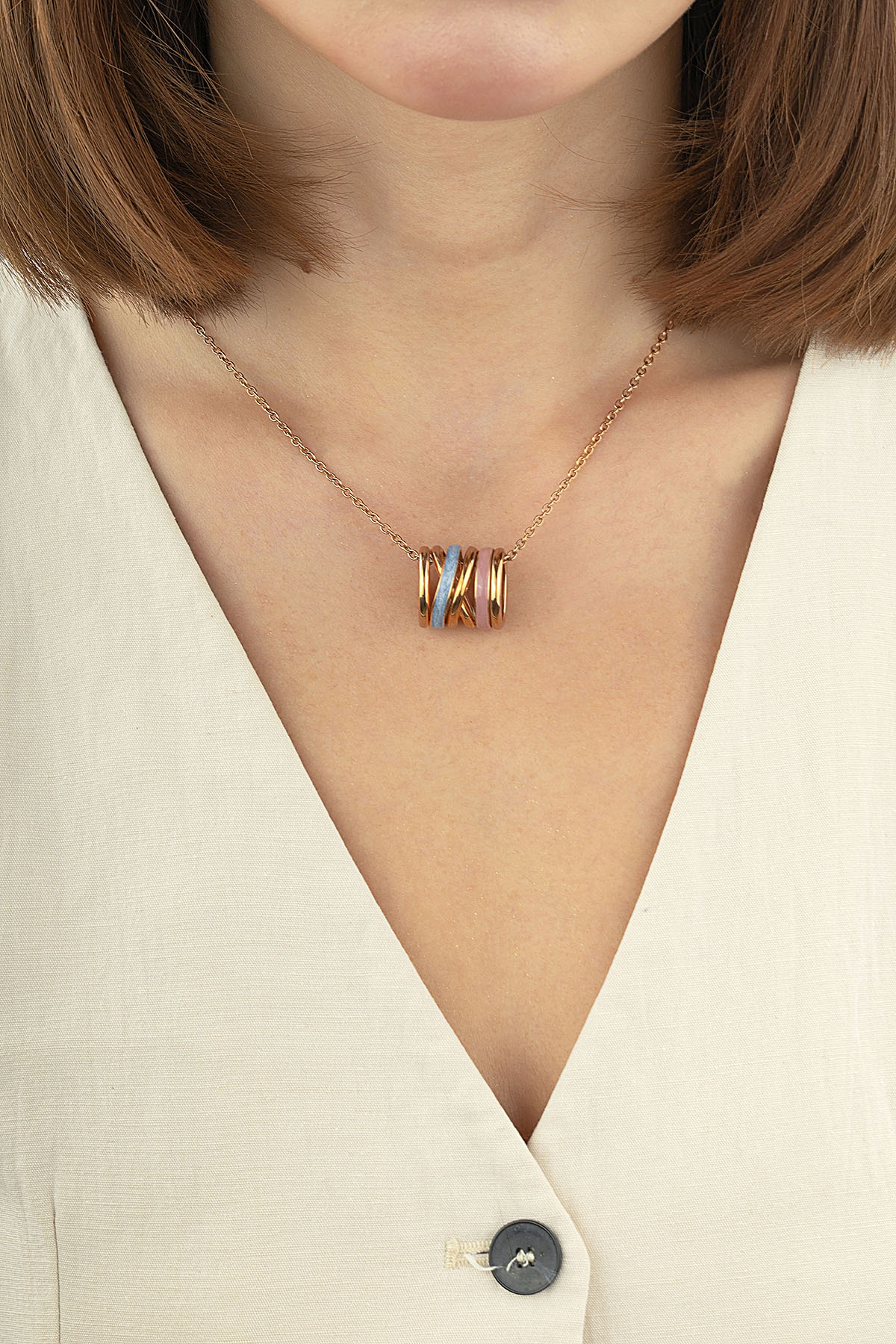 Mineli İki Renk İtalyan Rose Altın Kolye Ürün ana görseli