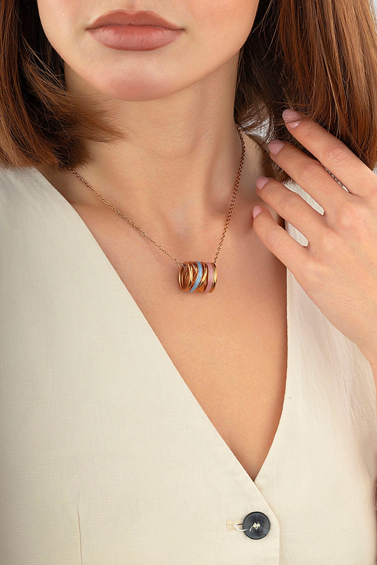 Mineli İki Renk İtalyan Rose Altın Kolye