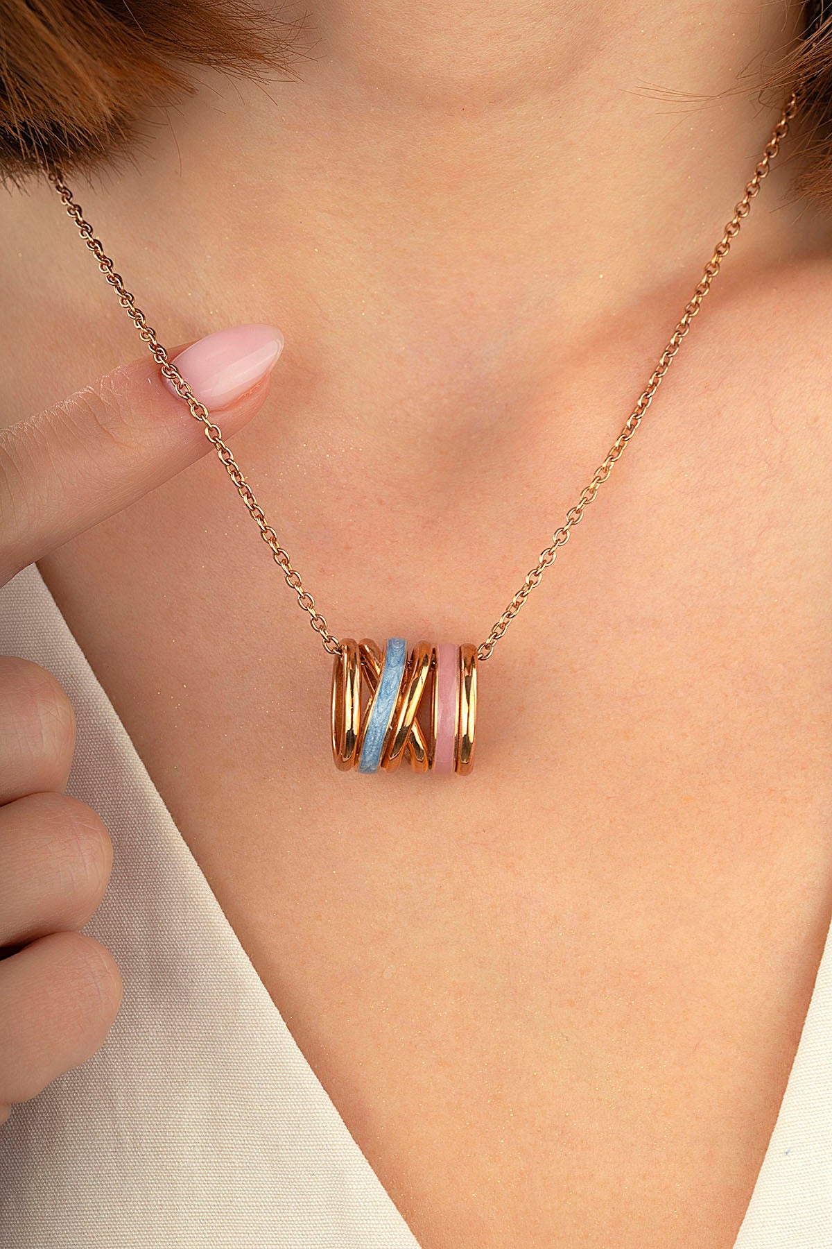 Mineli İki Renk İtalyan Rose Altın Kolye