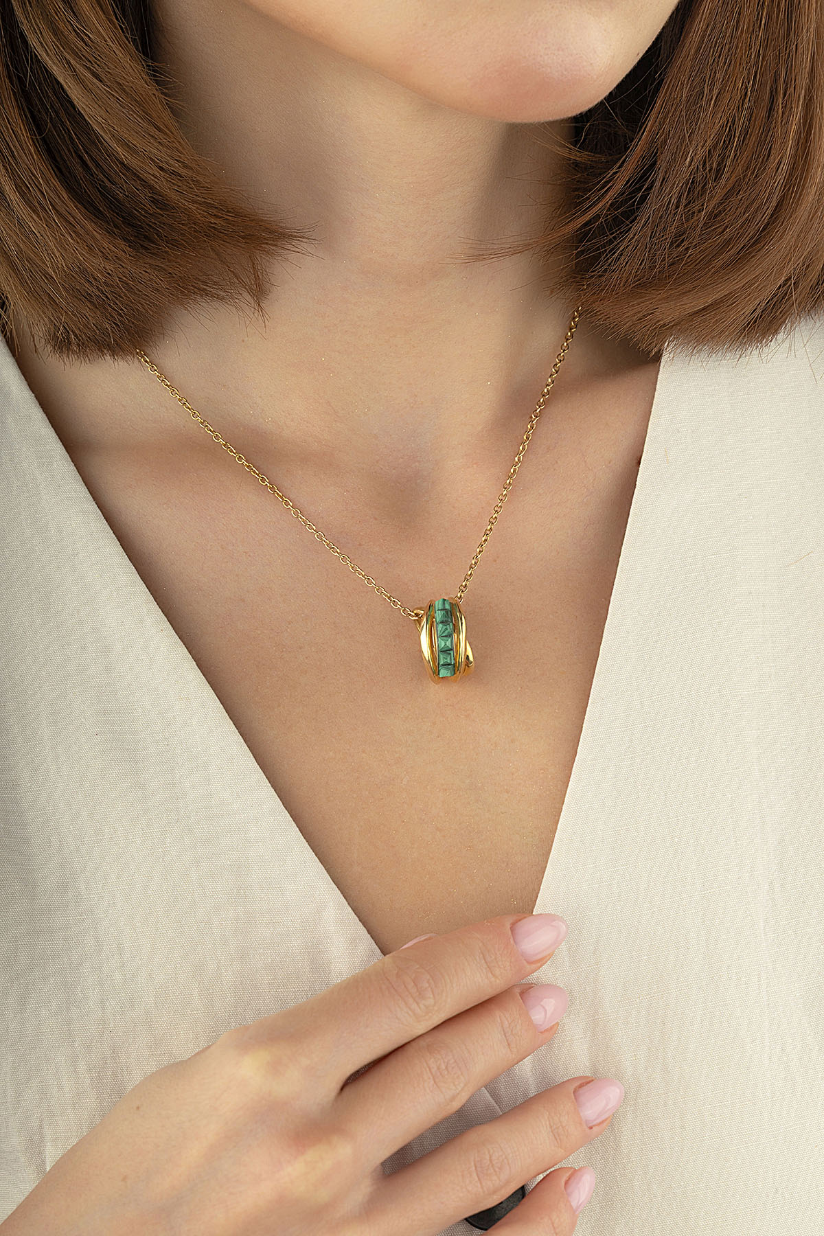 Malahit Taşlı Altın Kolye Ürün ana görseli