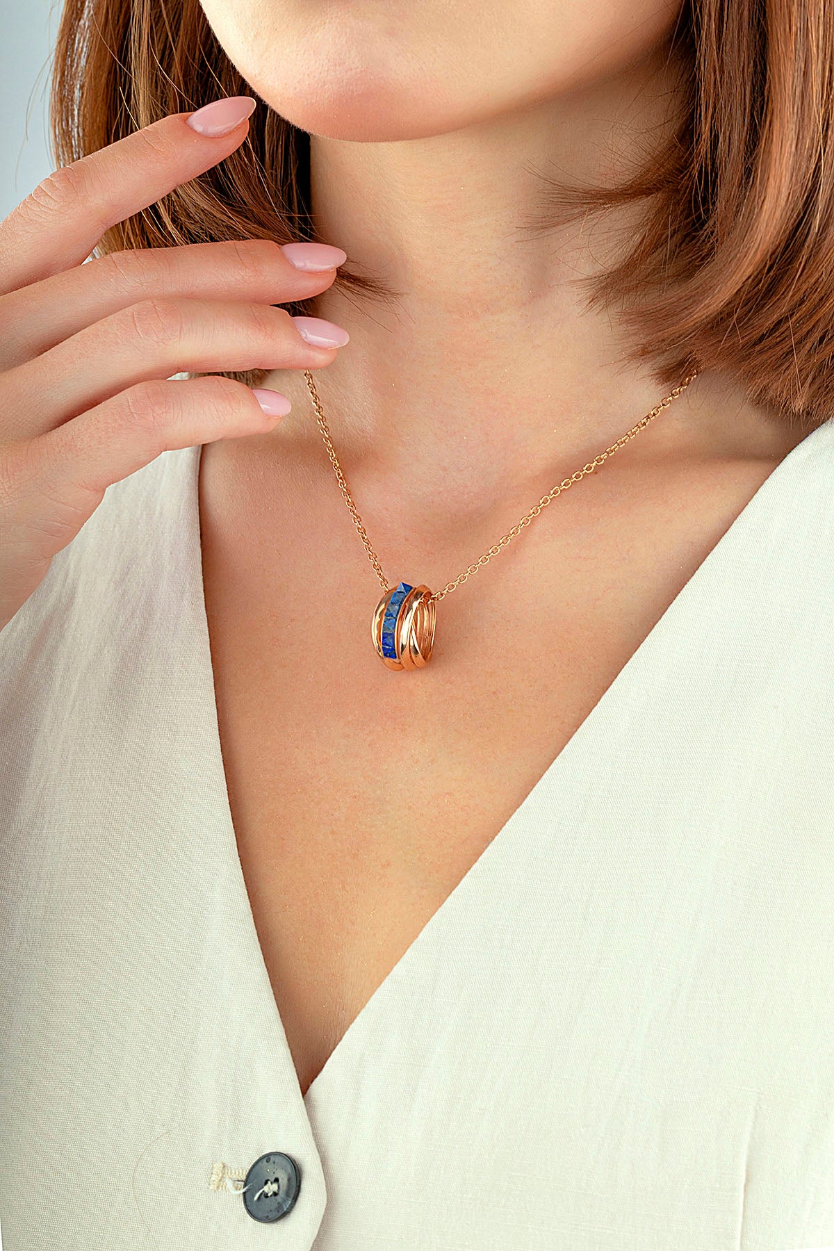 Lapis Taşlı Rose Altın Kolye