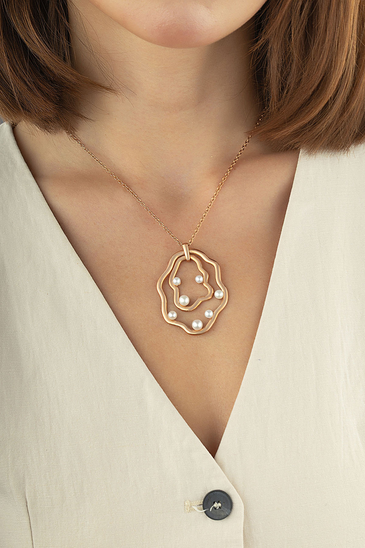 İnci Taşlı İtalyan Tasarım Rose Altın Kolye Ürün ana görseli