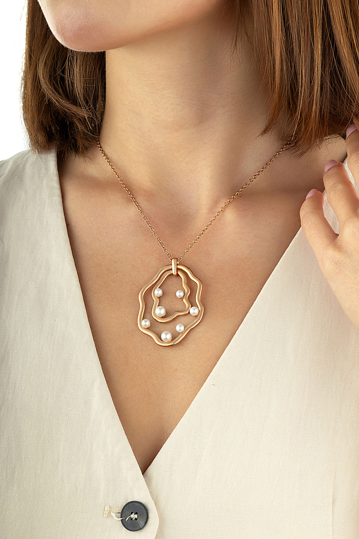 İnci Taşlı İtalyan Tasarım Rose Altın Kolye Ürün ikincil görseli