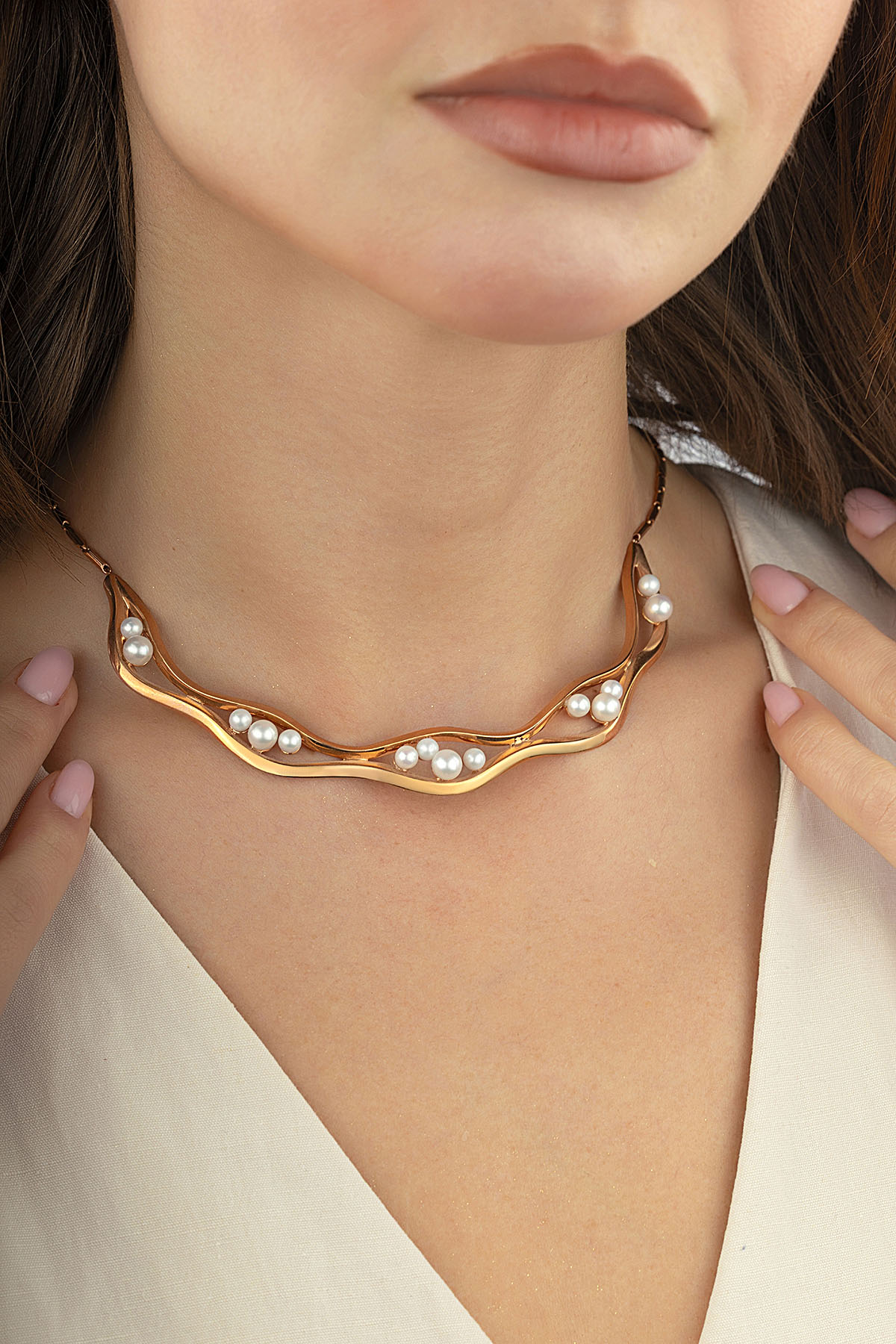 İncili İtalyan Tasarım Rose Altın Kolye Ürün ana görseli