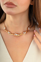 İncili İtalyan Tasarım Rose Altın Kolye