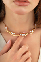 İncili İtalyan Tasarım Rose Altın Kolye